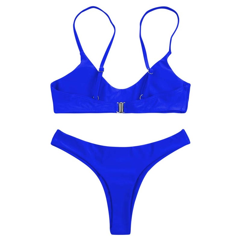 SherryDC Women's Solid Scoop Neck Push Up Padded Brazilian Thong Bikini Swimsuit,Dark Blue,(US 8-10) L - Image 3